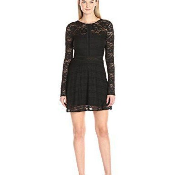 Black Lace Long Sleeve Ruffle Dress Sz 